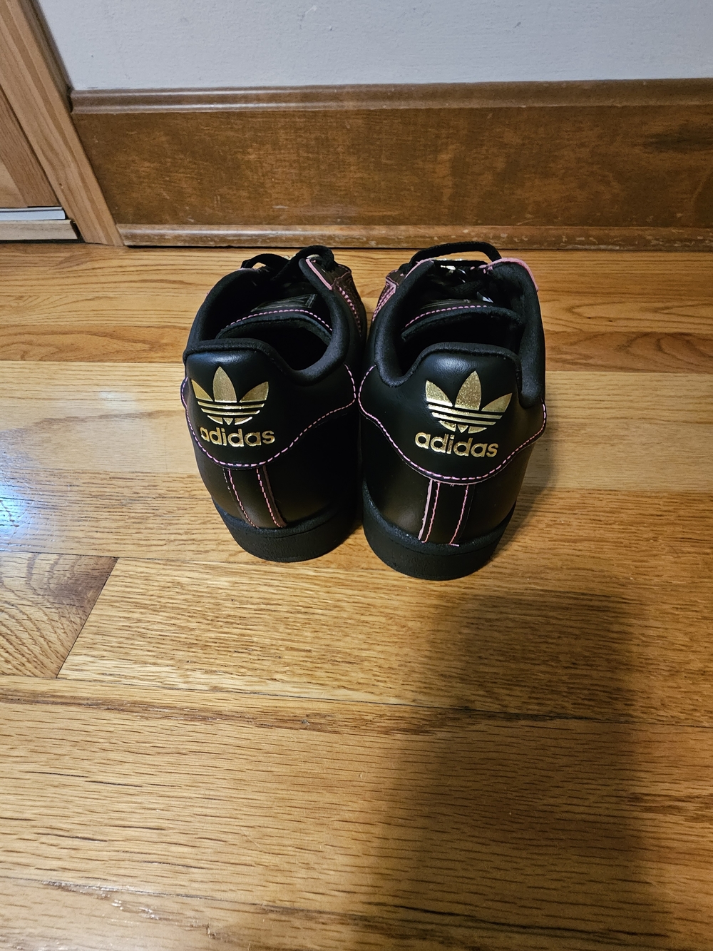 adidas Womens Superstar II Black & Pink Superstar Sneakers with Gold Accents - Picture 3 of 5